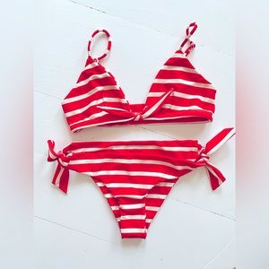 Faithfull The Brand Taylor & Elsa Striped Triangle Bikini - Red
